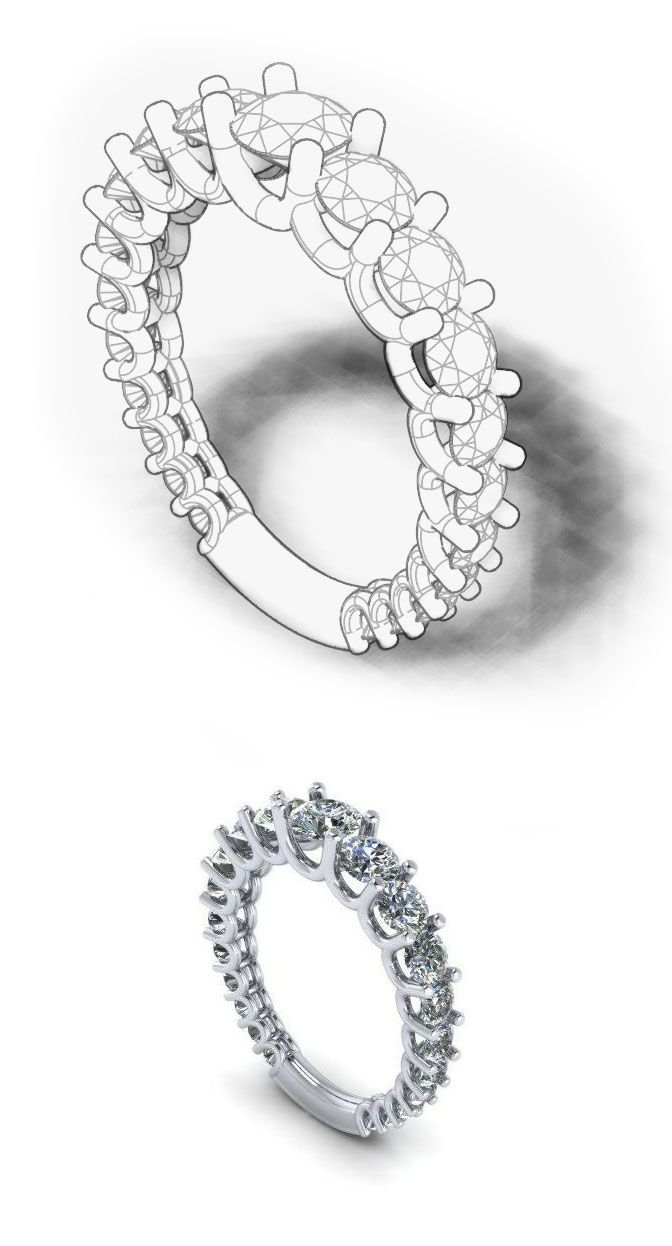 Diamond ring CAD render with wireframe